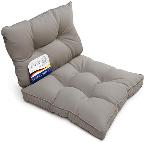 Beautissu Set de 2 Cojines Jardin Exterior Asiento 60x60 cm y Respaldo 60x40 cm – Impermeables y Repelentes a la Suciedad - Acolchado Lounge Sillas Exterior – Gris Claro