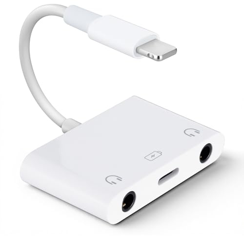 Lizoak Ligh-ning to 3.5mm Jack Adapter 3 in 1 Headphone Jack Adapter with Dual 3.5mm Audio and Charger, Earphone Converter Aux Adapter Compatible with Phone 14/13/12/11/XS/XR/X