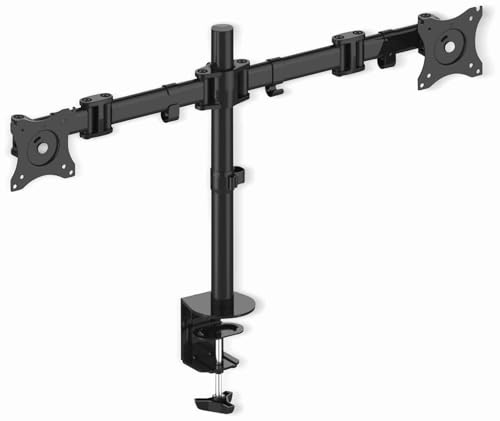 PureMounts PM-OFFICE-02 Schreibtischhalterung für 2 Monitore 33-69 cm (13-27 Zoll), neigbar: -45° bis 45°, schwenkbar: 180°, drehbar: 360°, höhenverstellbar, Traglast: | Monitor Halter für 17-32 Zoll Displays, VESA 75 100, neigbar, schwenkbar, höhenverstellbar, Halterung für 2 Bildschirme