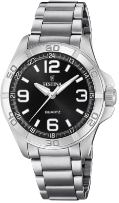 Festina Montre Homme Analogique en Acier Inoxydable 316L Argenté - Mouvement Quartz - Verre Minéral Haute Résistance - Étanche 5 ATM F20434/1 Special Prices