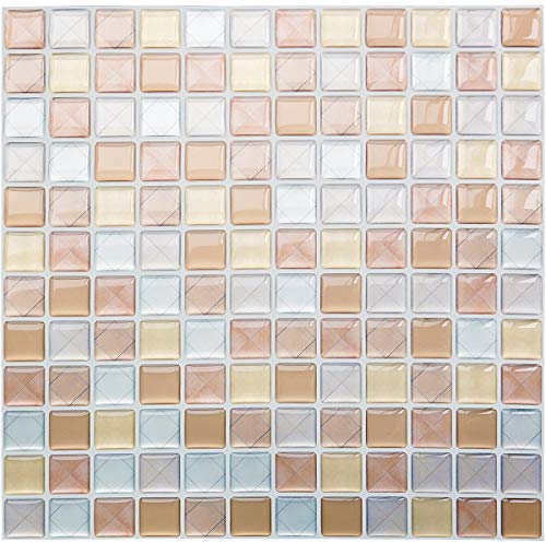 Yoillione Mattonelle Mosaico Piastrelle Cucina Marrone, Autoadesivo Mosaico Adesivo 3d Mattonelle Adesive Bagno Piastrelle Adesive da Parete, Impermeabile Vinile Paraschizzi Cucina 4 Pezz
