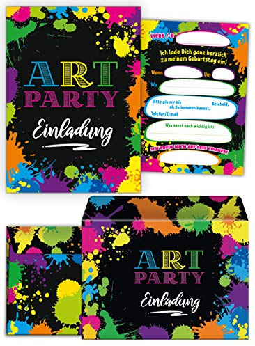 JuNa-Experten 10 Einladungskarten inc. 10 Umschläge zum Kindergeburtstag Art-Party Basteln-Party Mädchen Junge Einladungen Geburtstag