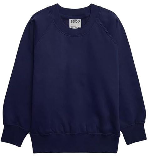 ZECO Boys Girls Unisex Crew Neck Sweatshirt School Uniform Kids Jumper (2-16 Years) Navy Blue