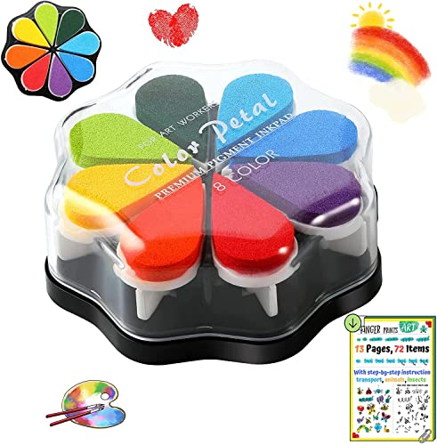 DazSpirit Stempelkissen Set, 8 Farben Stempel Fingerfarben Kinder Ungiftig Abwaschbar, Fingerabdruck Stempelkissen Bunt für DIY Leinwand, Hochzeit, Papier Handwerk, Geburtstag Geschenk