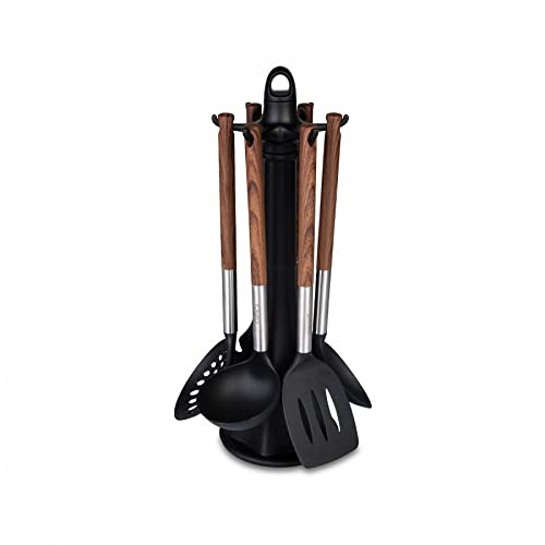 Karaca North Star 7-Teiliges Service-Set Schöpfkelle, Servierlöffel, Nudellöffel, Pfannenwender, Sieb, Mixer, Set-Ständer, Ergonomische Griffe, Feuerfest, Material Kunststoff