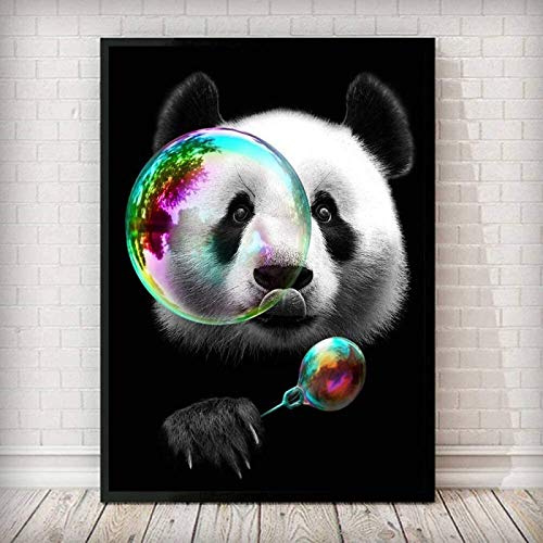 WHGBDY Tableau Mural Art Peinture Toile Tableau Murale Art Tableaux Tableaux Panda Drôle Soufflant Bulles Abstrait Pour La Maison Et Le Bureau Décorations Sans Cadre