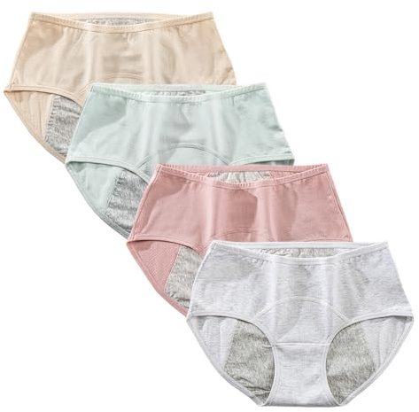 Yintry Ropa Interior de período para niñas Adolescentes, Bragas de período Menstrual, Calzoncillos Protectoras de algodón de Malla a Prueba de Fugas para Mujer, Paquete de 4 (S, Estilo 1)
