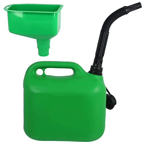 SPARES2GO 5 Litre Fuel Can Petrol Diesel Jerry Canister with Flexible Spout + Funnel (Green)