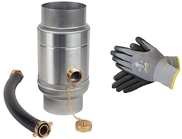 Sanitärshop Baustoffe & Sanitär Zink Regenwassersammler mit Schlauchanschluss für das Fallrohr, Titanzink 85% Wasser-Ertrag, Wassersammler für Regentonnen - gratis Handschuhe Gr. 10 (80mm)