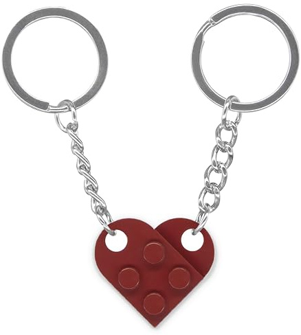 Genérico LegoLove Lot de 2 porte-clés briques authentiques | cœur différentes couleurs Bricks construction d'origine Choisissez votre couleur Fabriqué en Espagne, bordeaux, Taille unique