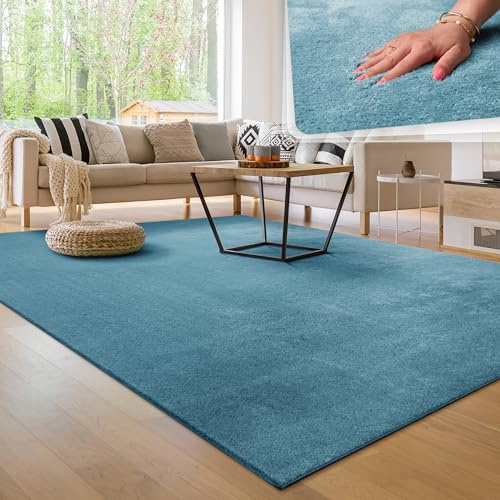 Paco Home Moderner Kuscheliger Wohnzimmer Teppich Kurzflor waschbar flauschig Weich Einfarbig Felloptik zeitlos stilvoll rutschfest pflegeleicht, Grösse:160x220 cm, Farbe:Türkis