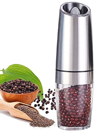 ATRNA Macina Sale Pepe Elettrico, Macina Sale Pepe Saliera da Tavola Macina Pepe con Grado di Grossolanità Regolabile-Silver