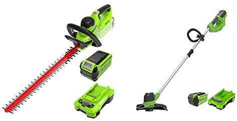 Greenworks Tagliasiepi a Batteria Elettrico 2 Ah 40 V Lunghezza Lama 61 cm Distanza Denti 27 mm Impugnatura Ergonomica Regolabile G40HT61K2 & Tagliabordi A Batteria 40V, Taglio 30 Cm
