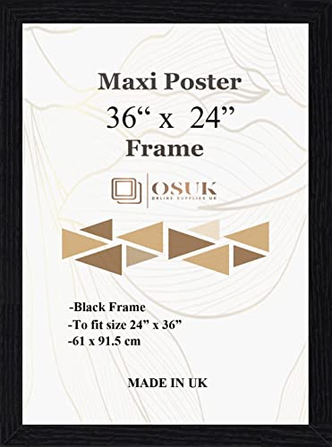 OSUK Black Maxi Poster Frame 61 x 91.5cm - Large Photo Frame 36 x 24 Inch - 91.5 x 61cm Poster Frames With Clear Perspex Front & Wall Mounting Hooks - Black 24 x 36 Picture Frame
