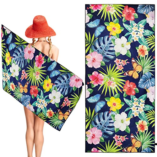 Mikrofaser Strandtuch Handtücher für Erwachsene Kinder,160 x 80cm Microfaser Badetuch Großes Strandhandtuch Schnelltrocknend Sandfreies Leicht Aloha Hawaii Tropische Blumen Dünne Reise Handtuch Sport