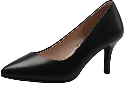Jamron Femme Cuir Véritable 7CM Talons Hauts Élégant Escarpins Bout Pointu Chaussures de Bureau Noir SN602C015-2 EU40