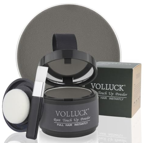 VOLLUCK Retoca Raices, Natural de Larga Duración Polvos Pelo Hombre Mujer Disimular Calvicie, Impermeable Cubre Canas Fibras Capilares 4g (Gris)