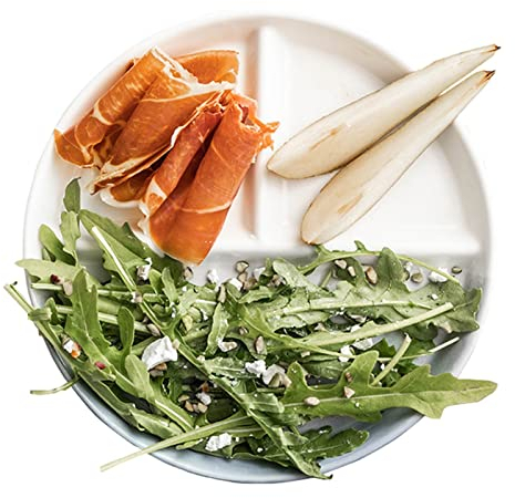 Meiiron Bandeja de Platos divididos, Platos de porción dietética for diabéticos y Pacientes bariátricos Platos seccionados de cerámica Gris Azul Degradado de 7,8