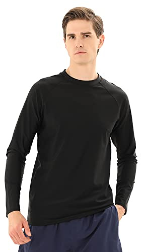 TIZAX Anti-UV-t-shirt för män med lång ärm Rashguard UPF 50+ badkläder toppar snabbtorkande sport T-shirt, svart, M