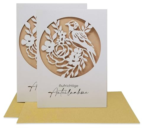 2er-Set Trauerkarten/Beileidskarten mit detailliertem Schnitt - Aufrichtige Anteilnahme