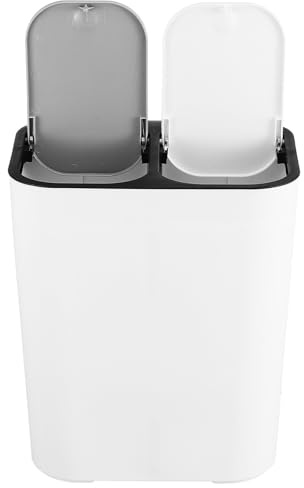 CIYODO Poubelle Cuisine Divisée 15L en Plastique Beige, Moderne | Deux Compartiments pour Tri Domestique, Format Compact D’Angle, Facile à Rincer, Stockage des Petits Déchets