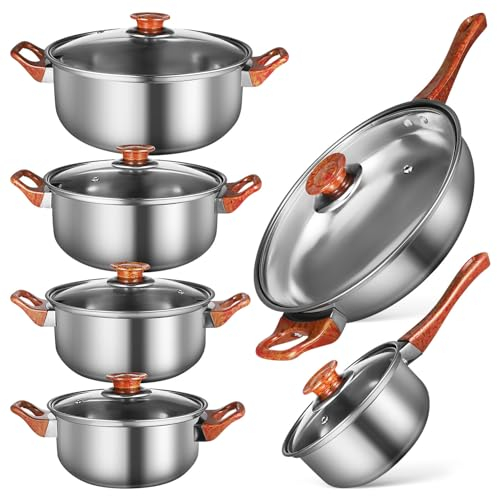PRETYZOOM 6-Teiliges Edelstahl-Töpfe Und Pfannen Antihaftbeschichtetes Küchen-Kochgeschirr-Set Topf-Set Schwarzer Kochtopf Simmertopf Milchtopf Suppentopf Für Die Küche Zu Hause