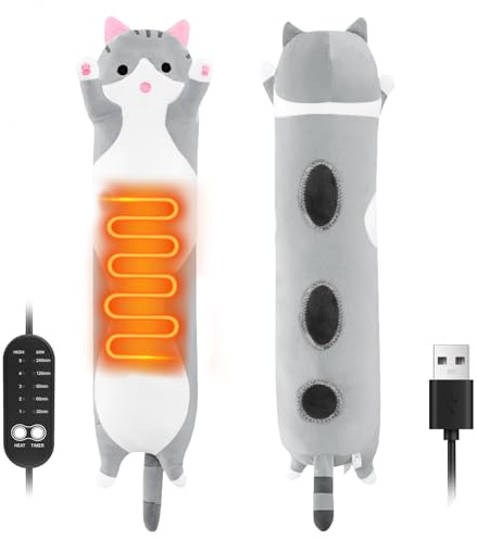 Electric Heat Pad for Period, Back Pain Relief - Menstrual Heating Heated Pad USB Powered - Cat Plush Portable Stuffed Animal - Funny Women Teenage Girls Mum Cat Lovers Birthday Gifts