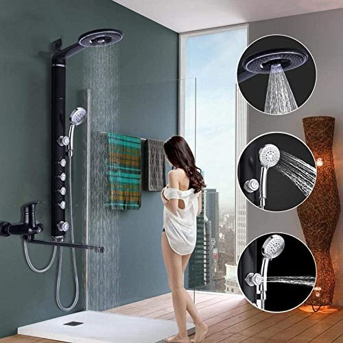Black Bathroom Shower Faucets Set Bath Shower Faucet Faucet Mixer Wall Shower Set Waterfall Abs Panel Massage Large Shower