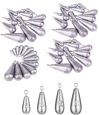 50 Stück Drop Angeln Set - Birnenblei, Karpfenblei Angel Zubehör, Tropfenform Angelblei 5g/10g/15g/20g