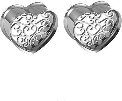 Bcughia Edelstahl Flesh Tunnel 22mm Flesh Tunnel Plug Hohl Herz Ear Tunnel Set, 2 Stück