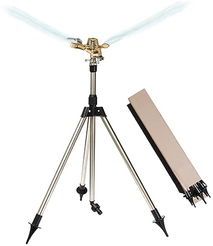 Aspersor de trípode giratorio de 1/4 , cobertura de área de 360 grados, aspersor telescópico de metal, riego de jardín en base de trípode para riego de césped de jardín, trípode, aspersor de a