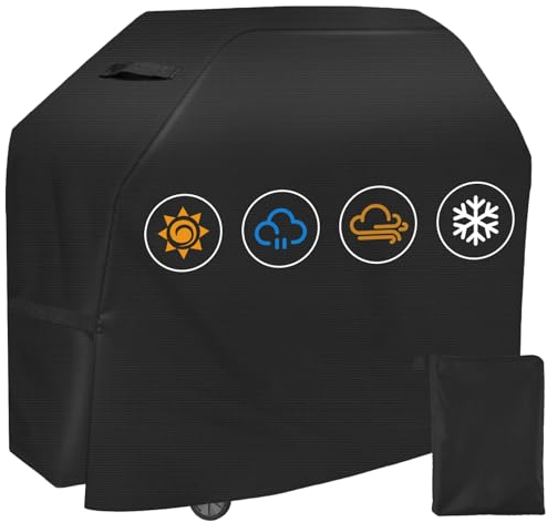 Jsdoin Barbecue Cover Antitempo Cappotto Barbecue, Cappotto Barbecue, Copertura Barbecue con Klettverschluss e Bracciolo, Impermeabile, Antipolvere, Antivento, UV Resistente e Lacrima (145x61x117cm)