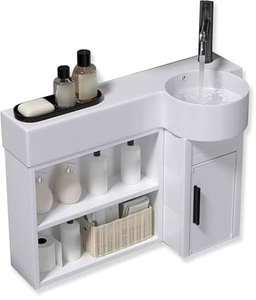 Eckwaschbecken Für Badezimmer, Kombiniertes Eckwaschbecken Mit Standfuß, Eckwaschbecken Für Badezimmer, Mit Badezimmerschrank, Freistehender Waschtisch Mit Stauraum Für Kleine Räume(70cm/27.5in)