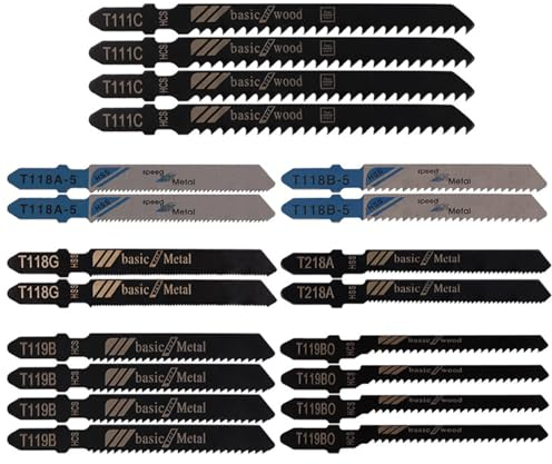 20Pcs Jigsaw Blades Set, 7 Sizes Jig Saw Blades, T-Shank Jigsaw Blades Metal Compatible with Bosch, Compatible with Dewalt, Compatible with Ryobi, Compatible with Makita