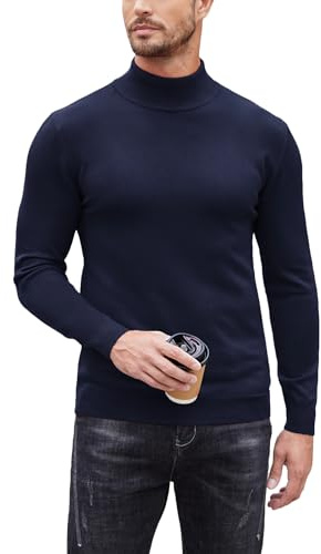 COOFANDY Jersey Pullover de cuello alto para hombre, cuello alto corte ajustado, tiempo libre, básico, jersey de cuello alto para hombres, elástico, monocolor, camisa de cuello alto, azul marino, M