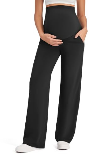 G4Free Maternity Pants with Pockets Pregnancy Leggings,Black,S,Regular