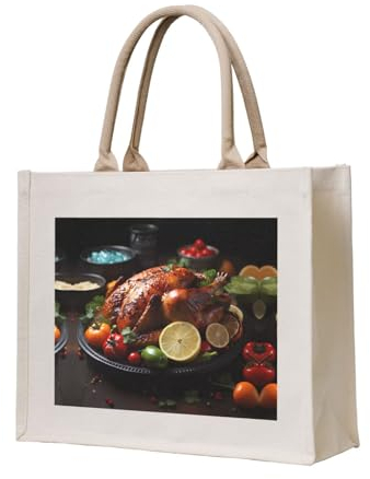 PHAYAH Borse regalo in tela ideali per compleanni, spiaggia, vacanze, shopping di viaggio. Motivo allettante di tacchino arrosto., Beige, Taglia unica