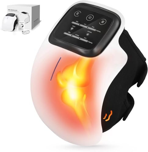 Knie-Massagegerät, Kabellos Massagegerät mit Heizung und Massage und Infrarot für Knie, Touch LED-Bildschirm, 3 Heiz- und Intensitätsmodi, Linderung von Knieschmerzen für Männer Frauen