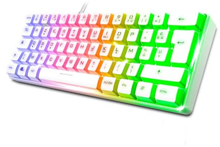 Spirit Of Gamer - Pro K2, Clavier Gamer Filaire Semi-Mecanique, Format Compact TKL 60%, 62 Touches Dont 24 Anti-Ghosting, Rétro-éclairage RGB Arc-en-Ciel, Hauteur réglable, Blanc