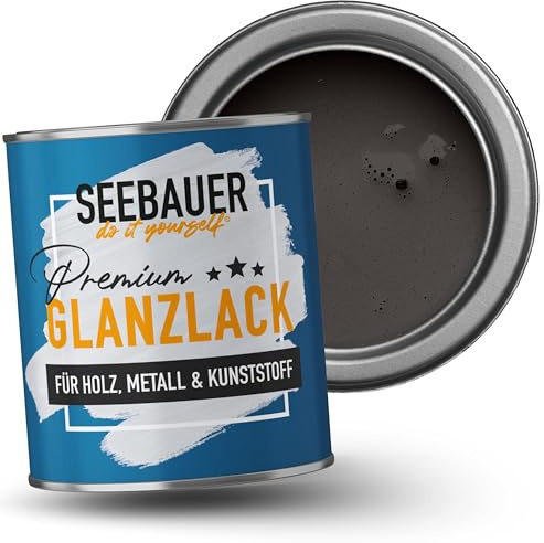 SEEBAUER diy Glanzlack Anthrazit 750ml für Innen & Außen (No. 102 Black Pearl) Möbelfarbe ohne Schleifen - Hybrid-Lack für Holz, Metall & Kunststoff - Holzlack, Möbellack hohe Deckkraft