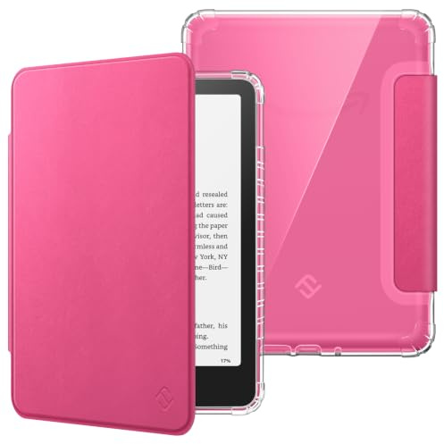 Fintie fodral för 7 tum helt nya Kindle PW (12:e generationen, 2024) och Kindle Colorsoft Signature Edition, ultraklart mjukt ljus transparent TPU bakskydd automatisk väckning/sömn, magenta
