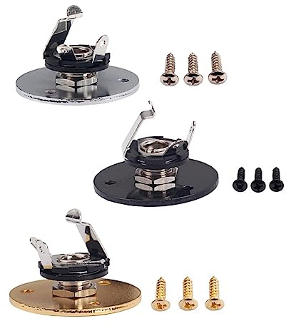 COOPHYA Gitarrenausgangsbuchse aus Kupfer und Eisen Silberne Runde 6,35mm Klinkenbuchse mit Montageplatte und 3 Schrauben für E-gitarre und Andere Instrumente Einfache Installation