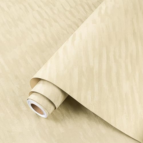 ReWallpaper Papier Peint Velours Beige Tissu Doublure Autocollante pour Armoire Tiroir Fond d'Écran 44.5CMx2M Papier Peint Adhesif Mural Chambre Enfant Floqué Film Velours Adhésif Beige Sergé