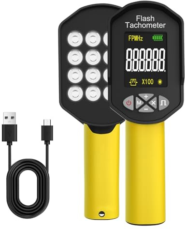 Stroboscope numérique LED - Compte-tours 60-100000 tr/min - Rechargeable - Stroboscope sans contact - Compte-tours avec 16 ampoules LED réglables pour ventilateur, moteur HVAC et pneus