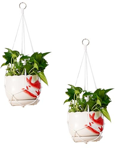 CJMUQHEHH 2 Pezzi Appendini per Piante, Vasi Sospesi per Piante in Corda di Coton, fioriera da balcone, per Balcone e Decorazione Interna/Esterna