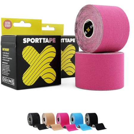 2 Rollen SPORTTAPE Extra Klebriges Kinesiologie-Tape, 5 cm x 5 m – Rosa | Hypoallergenes, Wasserfestes Sports Tape | Physio Medizinisches Sport-Tape bei Muskelverletzungen, Unterstützung