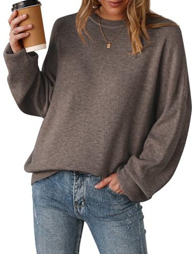 Arach&Cloz Suéter Oversize de Lana para Mujer de Estilo Jersey de otoño/Invierno, Cuello Redondo, Manga Larga