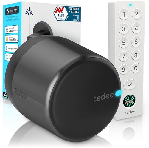 tedee Lock GO 2 Aluminium Set |smartes Türschloss Schwarz | biometrisches Tastenfeld Weiß | Smart Home iOS, Android | Bluetooth | Motorschloss | PIN + Fingerprint | keine Installationshardware