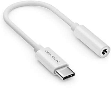 deleyCON USB-C auf 3,5mm Audio Adapter - DAC-Chip & TRRS - USB Typ-C Stecker zu Klinkenbuchse - Kompatibel mit Smartphone, Tablet, Kopfhörer, Lautsprecher - Weiß