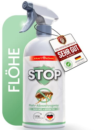 KRAFTKÖNIG Flohspray für Wohnung und Möbel 500 ml - Textilien & Tierplätze | Umgebungsspray gegen Flöhe für Schlafplätze von Hunden und Katzen; sofort einsatzbereit für Wohnung, Möbel und Textilien